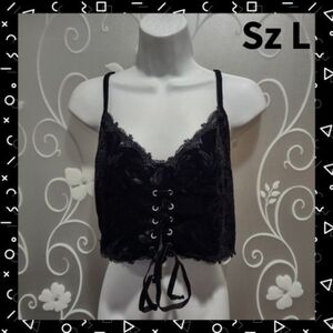 WOMENS SEXY VELOUR CORSET STYLE CROPPED TANK TOP SIZE L (UNUSED)